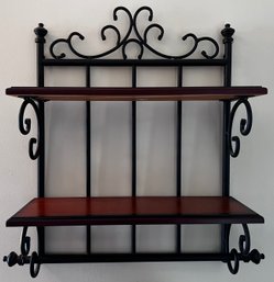 2 Tier Wood Wall Hanging Shelf With Metal Scroll Detailing