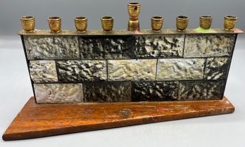 Decorative Faux Marble Style Wooden Brass Menorah