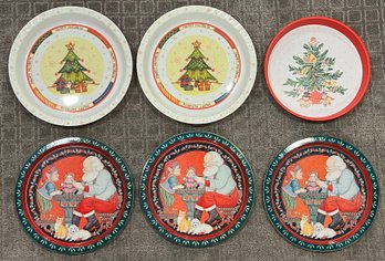 Decorative Christmas Pattern Serving Trays - 6 Total