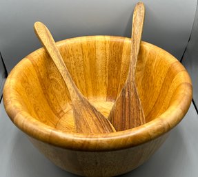 The Cellar - Solid Wood Salad Bowl With Wooden Serving Fork & Spoon