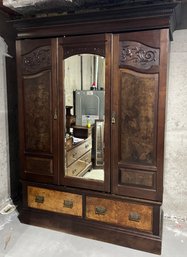 Antique Art Deco Solid Wood 5-piece Armoire - Key Not Included