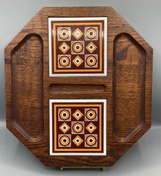 Vintage MCM Wooden Cheese & Cracker Board W Brown Ceramic Tile