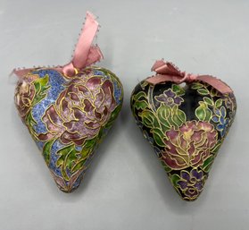 Decorative Enamel Heart Ornaments - 2 Total