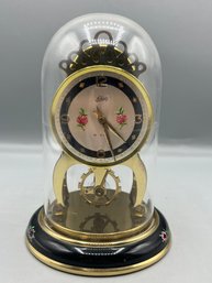 Vintage Schatz 8-day Polished Brass Clock With Glass Dome - Made In Germany