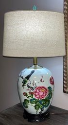 Hand Painted Chinese Ceramic Table Lamps With Wooden Base - 2 Total