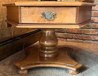 Ethan Allen Wood Pedestal End Table With Drawer