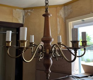 Brass Wooden 6-arm Ceiling Mount Chandelier