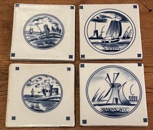 Hand Painted Stoneware Coaster Set -  4 Total