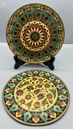 Decorative Bronze Enameled Plates - 2 Total