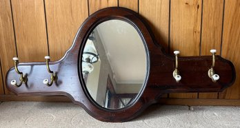 Vintage Ethan Allen Wood Framed Wall Mirror With Coat Hooks