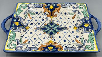 Maxcera Aqua Talavera Ceramic Serving Tray With Handles