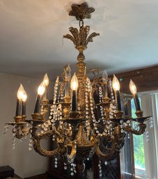 Ornate Brass/metal 16-arm And Crystal Chandelier