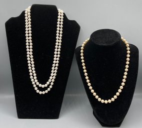 Vintage Faux Pearl Costume Jewelry Necklaces - 2 Total