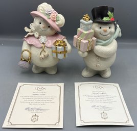 Lenox Classic Snowman Collection - Ivory Fine China Figurines - 2 Total - Snowy Visitor / Special Delivery