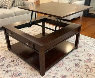 Crate & Barrel Wooden Coffee Table With Extended Lift-top On Wheels