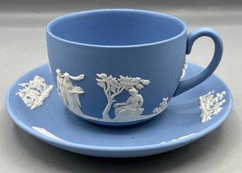 Wedgwood Blue Jasperware Tea Cup & Saucer Set - Made In England