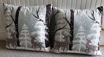 Pair Of Decorative Winter Scene Throw Pillows