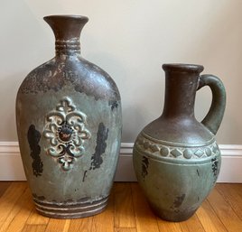 Decorative Hand Painted Ceramic Vase And Jug Set - 2 Pieces Total