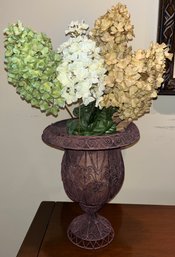 Decorative Metal Mesh Planter With Faux Hydrangeas