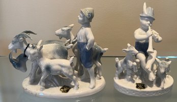 Gerold Porzellan Porcelain Boy & Lambs Figurine & 'Goat Herder' #4901 Made In Bavaria Germany - 2 Pc Lot