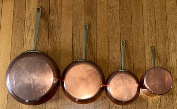 Vintage Christian Wagner Copper Pot Set With Brass Handles  - Made In Germany - 4 Total
