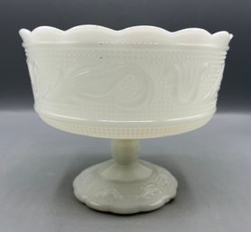 E.O Brody Co. Milk Glass Embossed Pedestal Bowl