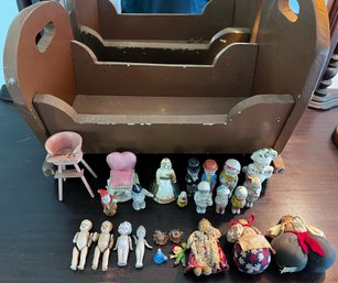 Assorted Lot Of Antique Small Porcelain Dolls & Dollhouse Accessories