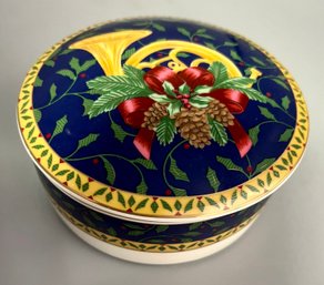 Vtg Mikasa Holiday Music Christmas Trinket Box Porcelain Candy Dish W/Lid