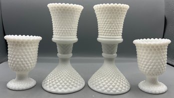 Milk Glass Hobnail Pattern Votive Holder Set - 4 Total