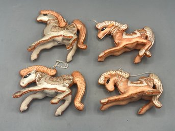 Handcrafted Fabric Horse Ornaments - 4 Total - Made In China