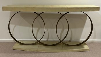 Mid Century Modern Art Deco Console Table With Polished Metal Base