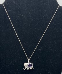 925 Silver Necklace With 925 Silver Amethyst Elephant  Shaped Pendant - .27 OZT