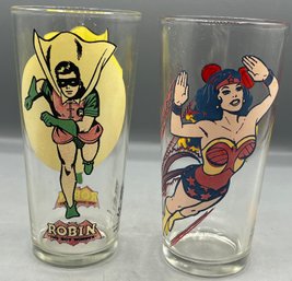 1976/1978 Pepsi Super Collector Series Glasses - 2 Total - Robin / Wonder Women