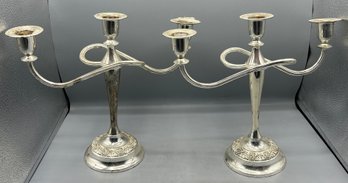 Silver Plated 3-arm Candelabras - 2 Total