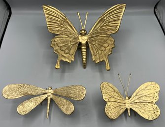 Decorative Metal Gold Toned Butterflies Set  - 3 Total