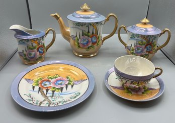 Vintage Handpainted Japanese Lustreware Tea Set - 35 Pieces Total - Made In Japan