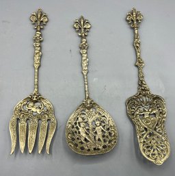 Ugo  Bellini Silver Plated Cherub Pattern Serving Utensils - 3 Total - Made In Italy