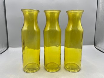 Yellow Glass Bottle Style Vases - 3 Total