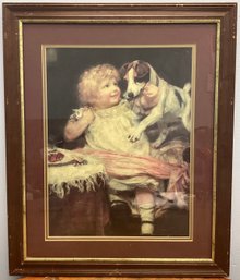 'an Uninvited Guest' Little Girl With Jack Russell Terrier Framed Print