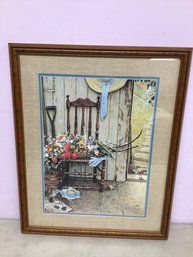 Norman Rockwell Framed Print: Basket Of Flowers On Chair