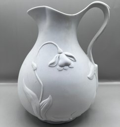 Ceramic Floral Embossed Pitcher-1993 MMA Made In Mexico