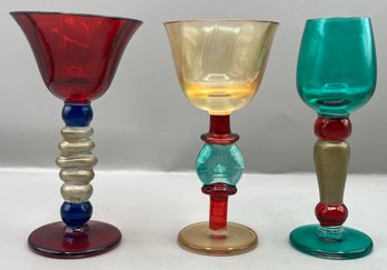 Colorful Art Glass Cordial Set - 3 Total