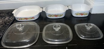 Corning Ware Casserole Dishes With Lids And 1 Pan - 4 Total - Le Romarin