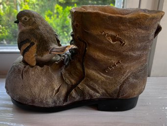 Large Boot And Bird Planter