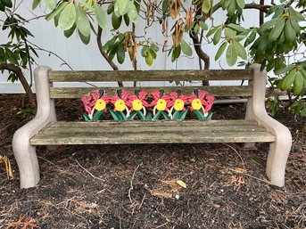 Outdoor Wooden Garden Bench With Cast Iron Floral Plaque - Plastic Frame