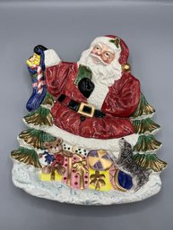 Fitz And Floyd Omnibus Ceramic Santa Leaves The Presents Appetizer Plate