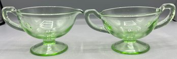 Green Depression Glass Sugar Bowl And Creamer Set - 2 Pieces Total