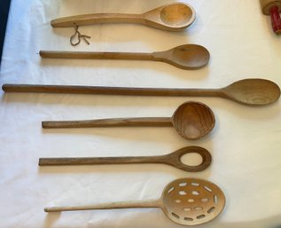 Assorted Wooden Serving Utensils - 6 Total