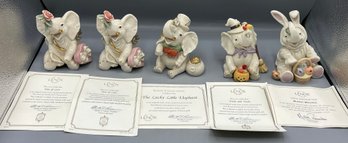 Lenox Holiday Elephant Collection Fine Ivory China Figurine Set - 5 Total - Boxes Included