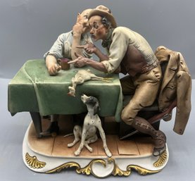 Vintage Capodimonte Guiseppe Cappe Bisque Porcelain Figurine - Hunting Tales - Made In Italy